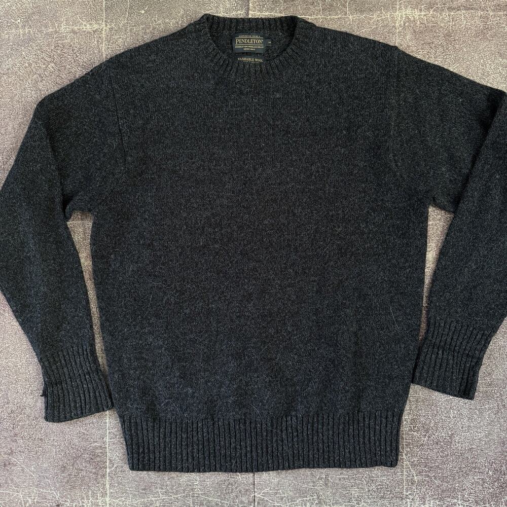 Men's Pendleton Shetland Washable Wool Heather Navy Blue Crewneck Sweater Sz M